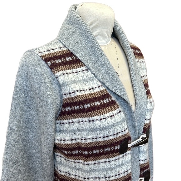 Vintage Eddie Bauer Wool Blend Fair Isle Sweater Cardigan Horn Toggle Gray XL - Picture 4 of 12